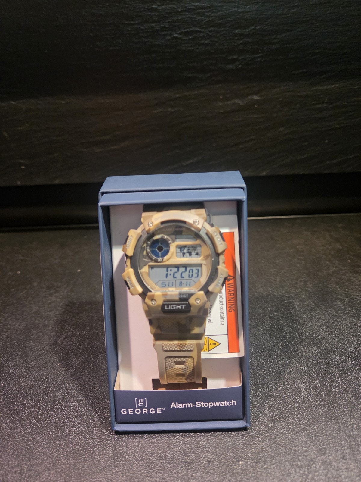 George AlarmStopwatch Digital Camo Resin Watch Alarm Chrono Backlight Box New